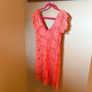 BB Dakota Coral Lace V-Neck Mini Dress